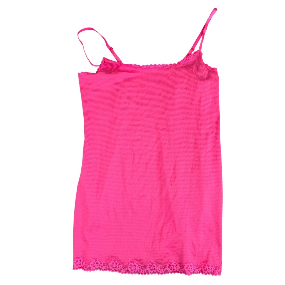 Victorias Secret Hot Pink Lace Trim Cami Top Ribbed Adjustable Straps XL